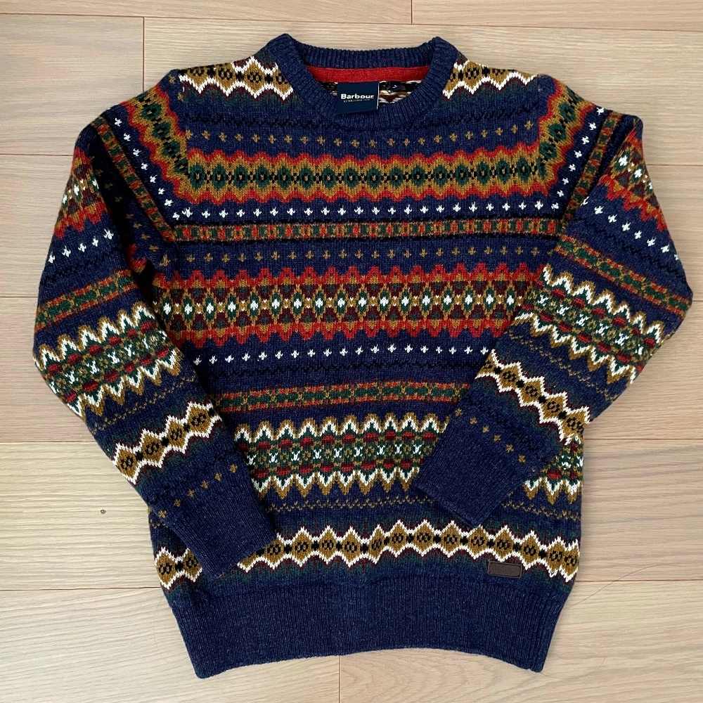 Barbour Boys Fair Isle Crewneck Sweater - Navy Blue Marl